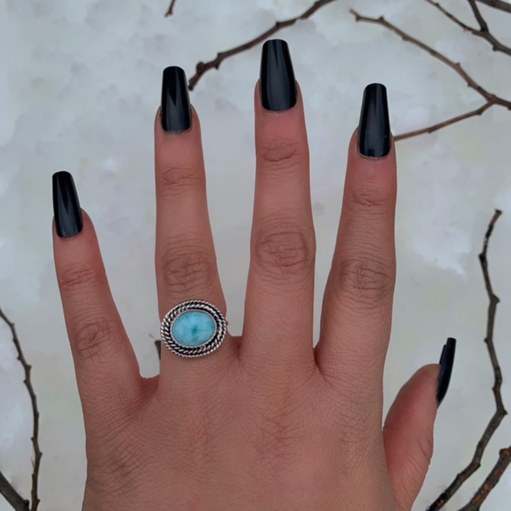 Larimar Ring - Size 5 1/2 to 5 3/4 - Sterling Silver