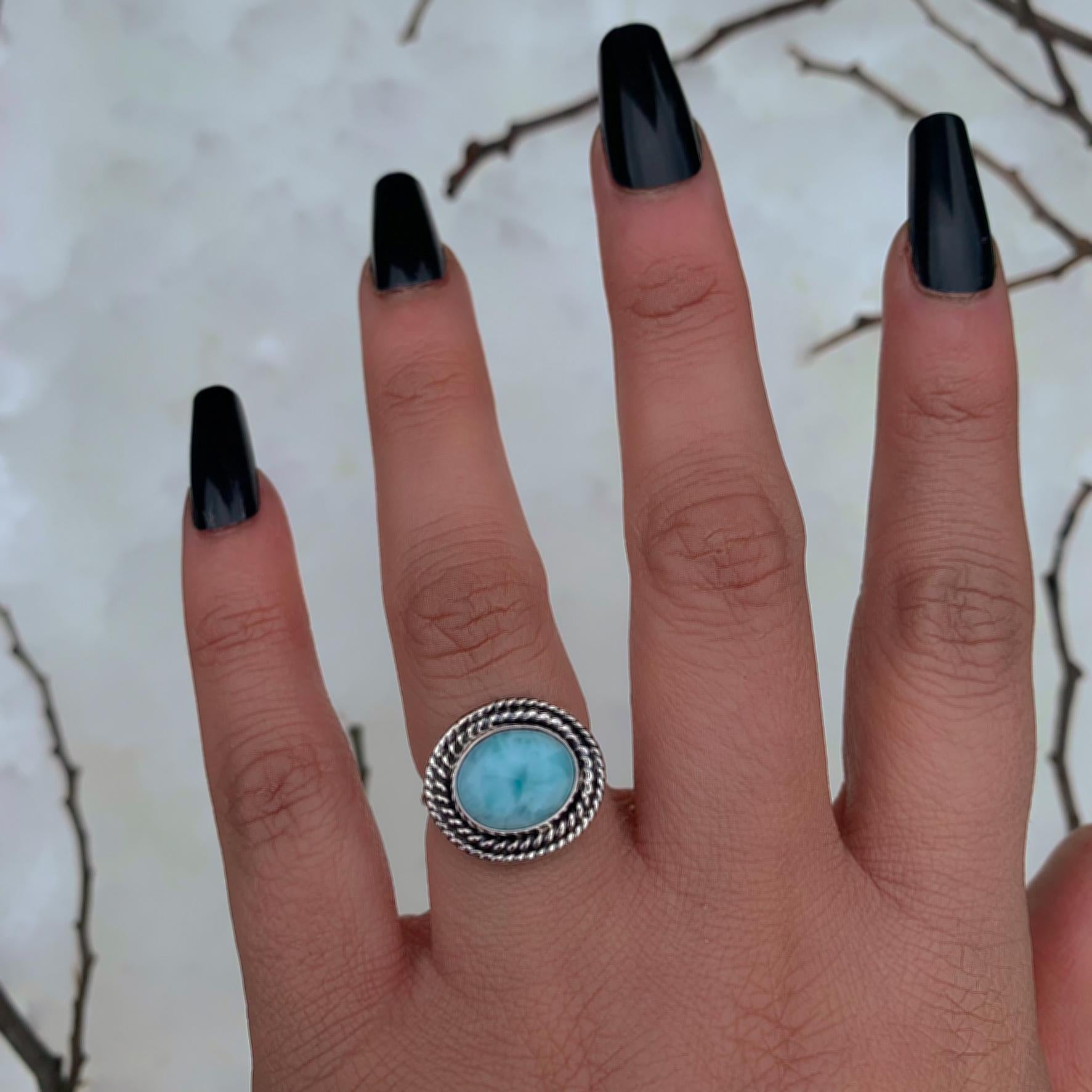 Larimar Ring - Size 5 1/2 to 5 3/4 - Sterling Silver