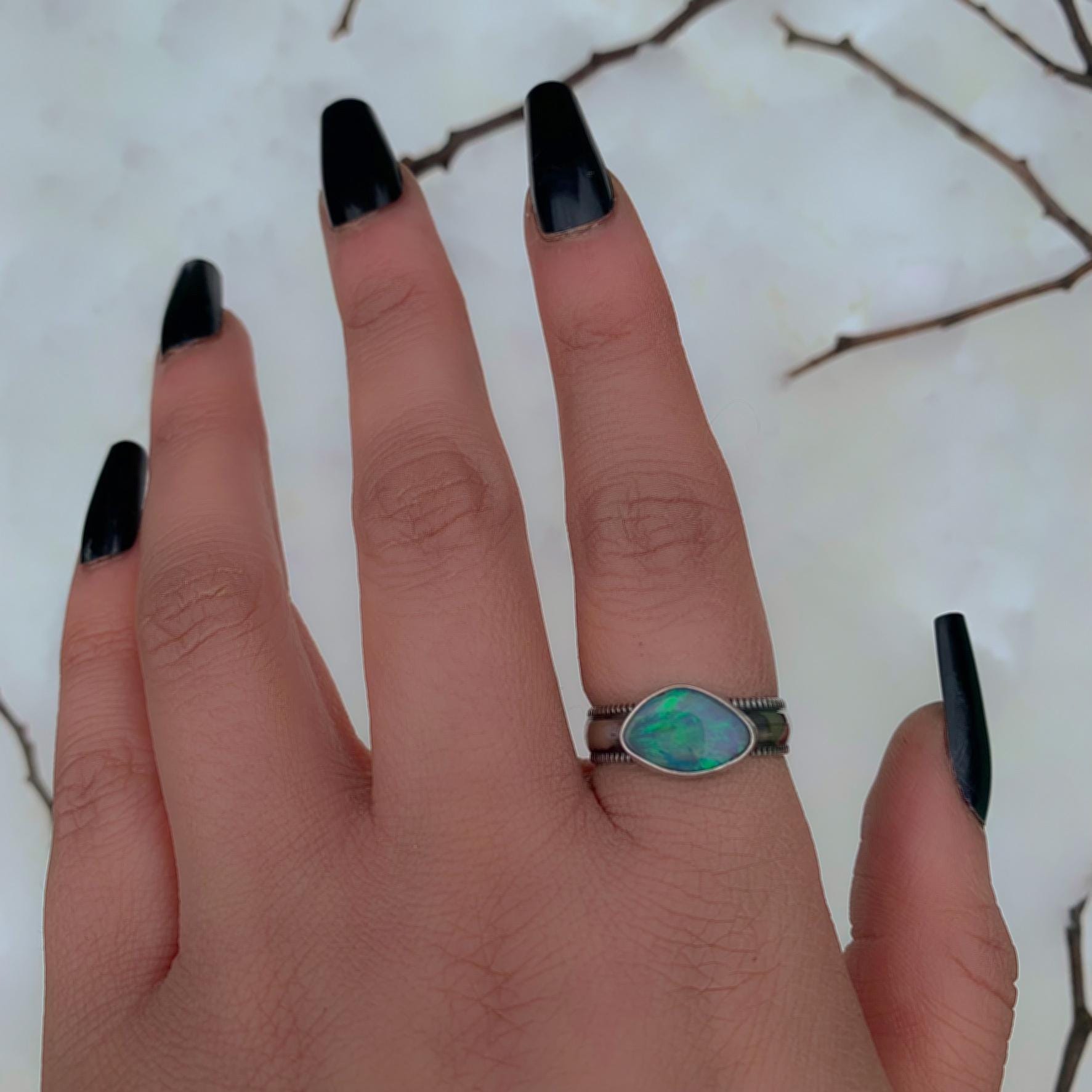 Australian Crystal Opal Ring - Size 8 1/4 - Sterling Silver