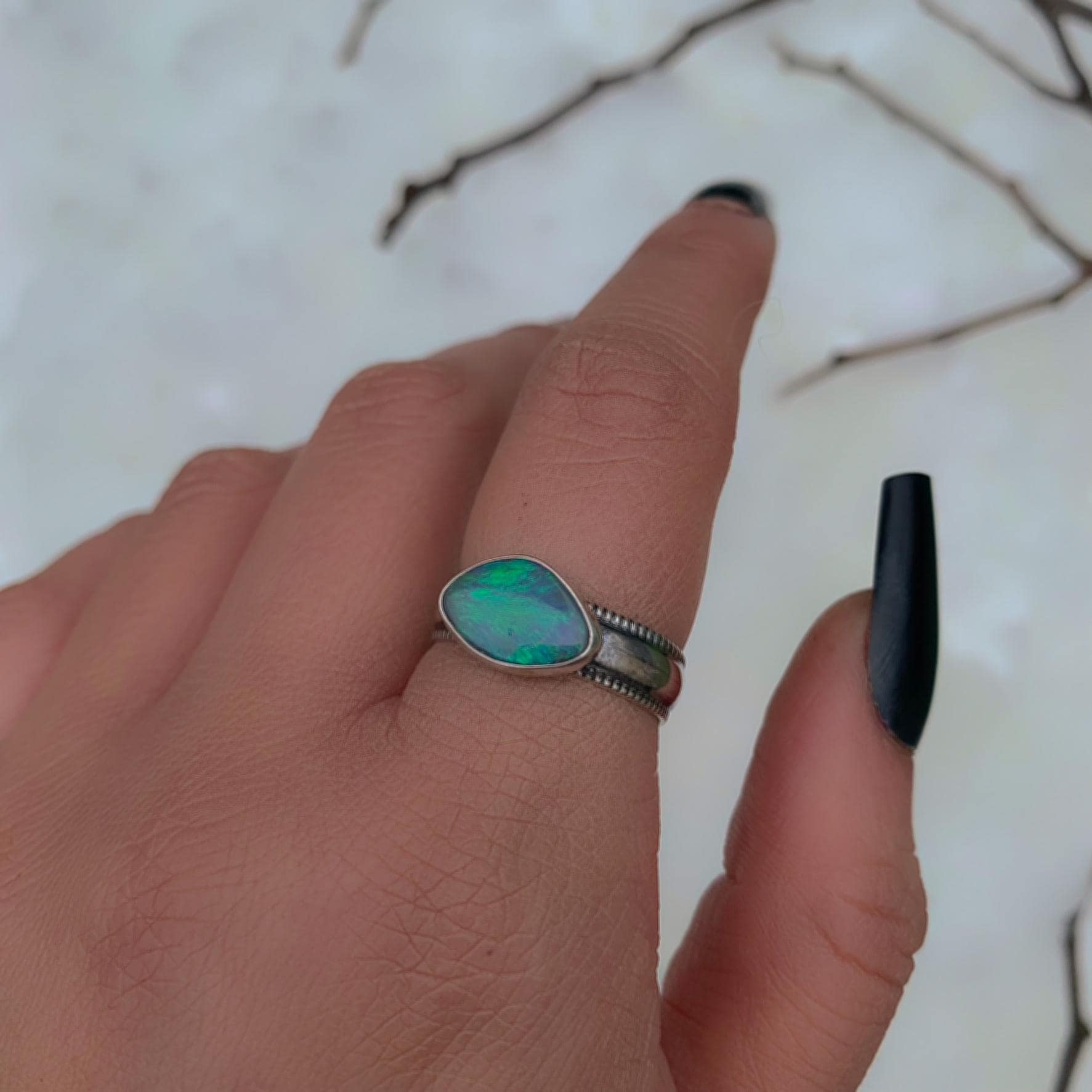 Australian Crystal Opal Ring - Size 8 1/4 - Sterling Silver