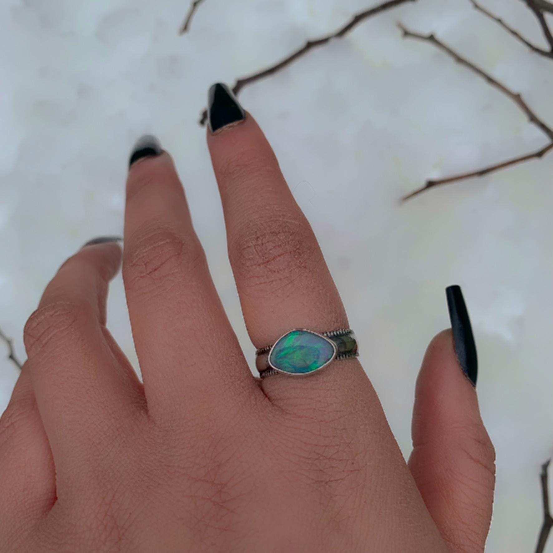 Australian Crystal Opal Ring - Size 8 1/4 - Sterling Silver