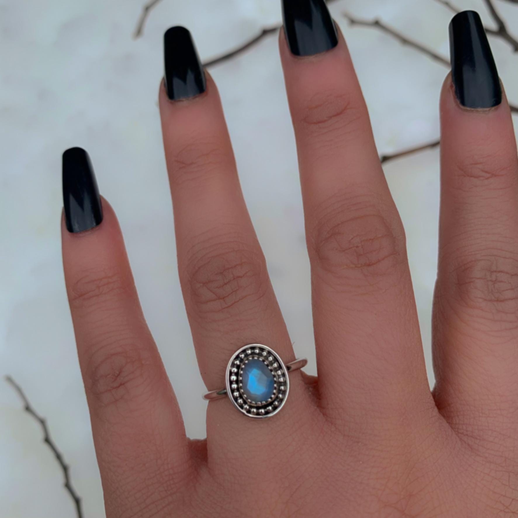 Rose Cut Moonstone Ring - Size 7 - Sterling Silver