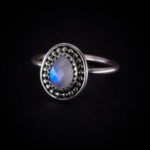 Rose Cut Moonstone Ring - Size 6 - Sterling Silver
