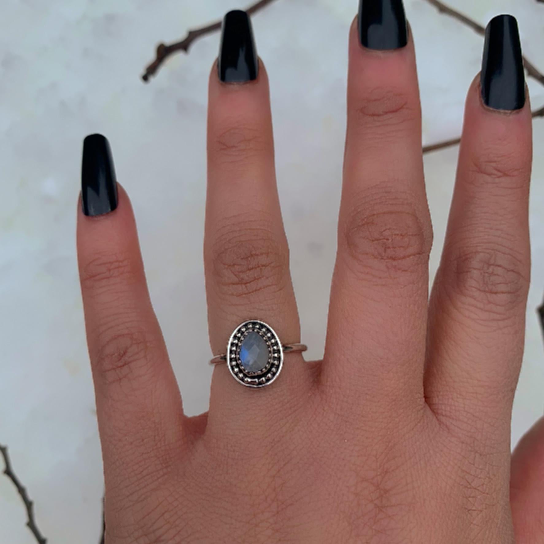 Rose Cut Moonstone Ring - Size 6 - Sterling Silver