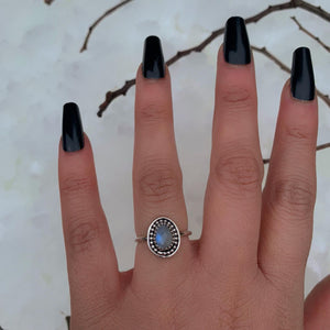 Rose Cut Moonstone Ring - Size 6 - Sterling Silver