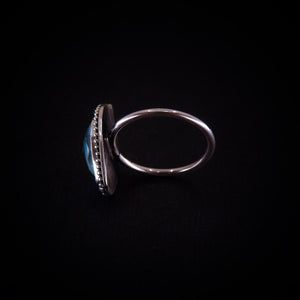 Rose Cut Clear Quartz & Aurora Opal Ring - Size 8 1/4 - Sterling Silver