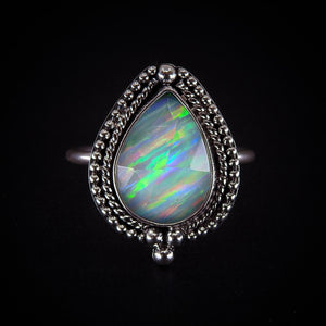 Rose Cut Clear Quartz & Aurora Opal Ring - Size 8 1/4 - Sterling Silver