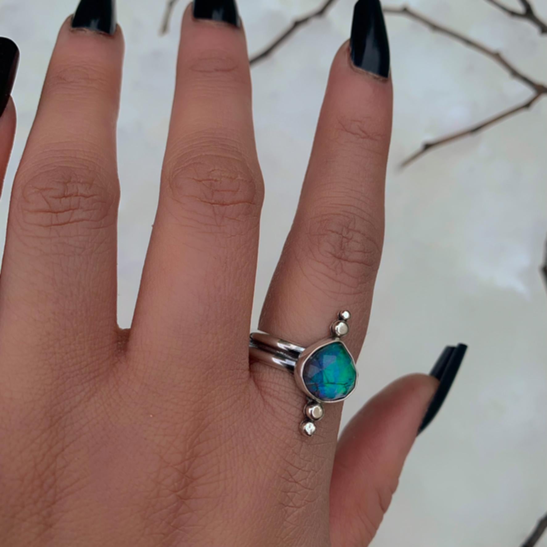Rose Cut Quartz & Monarch Opal Ring - Size 10 1/4 - Sterling Silver