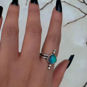 Rose Cut Quartz & Monarch Opal Ring - Size 10 1/4 - Sterling Silver