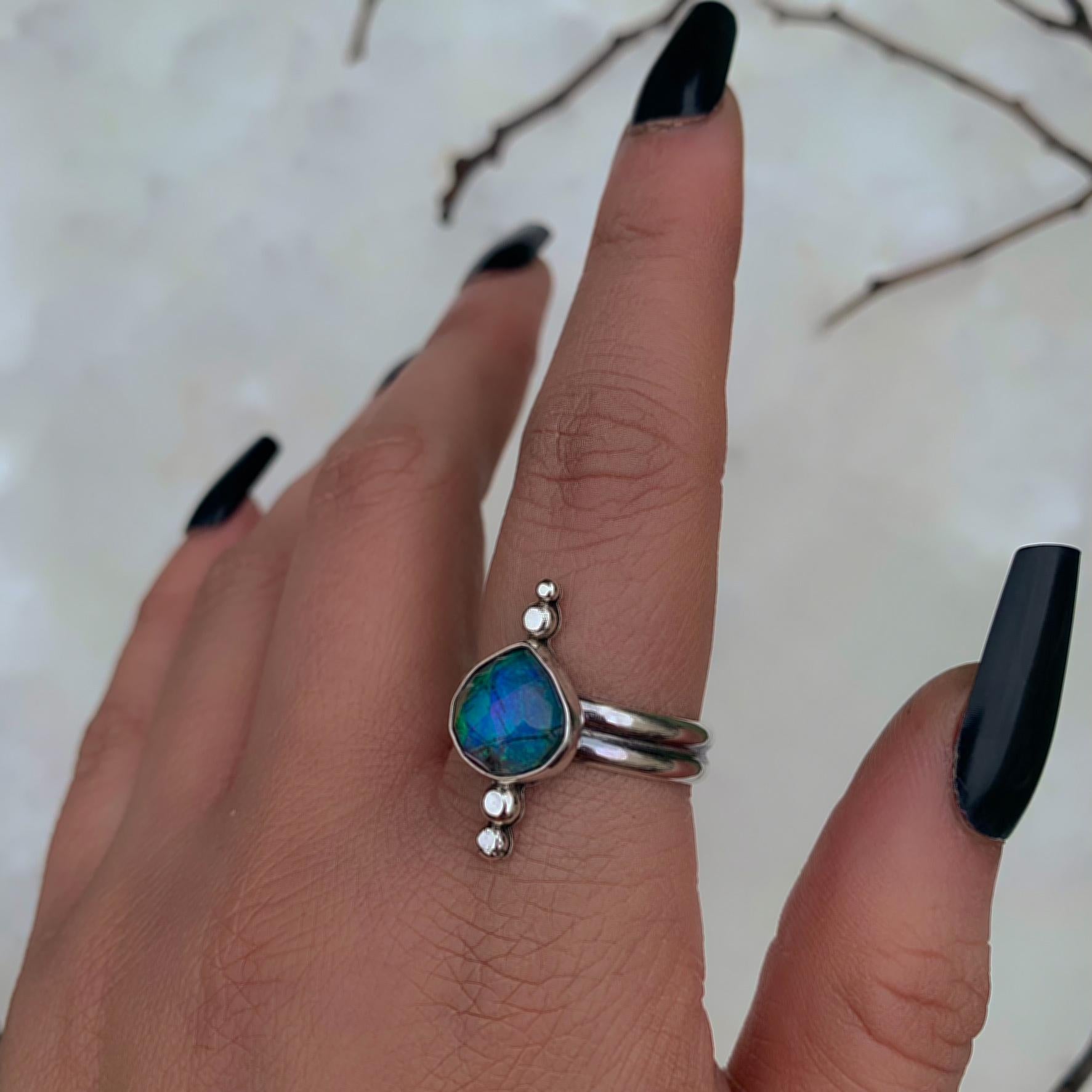 Rose Cut Quartz & Monarch Opal Ring - Size 10 1/4 - Sterling Silver