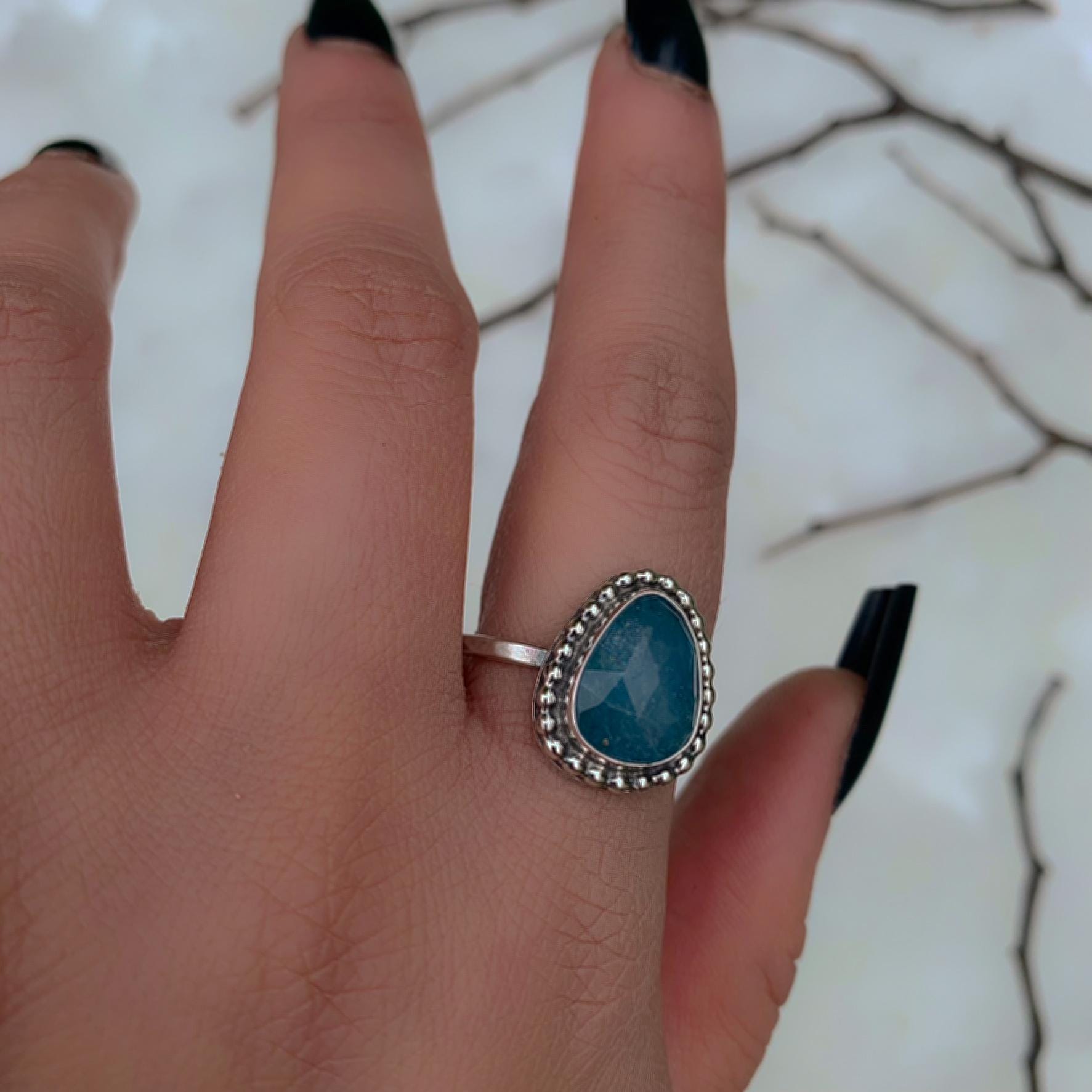 Rose Cut Aquamarine Ring - Size 12 - Sterling Silver