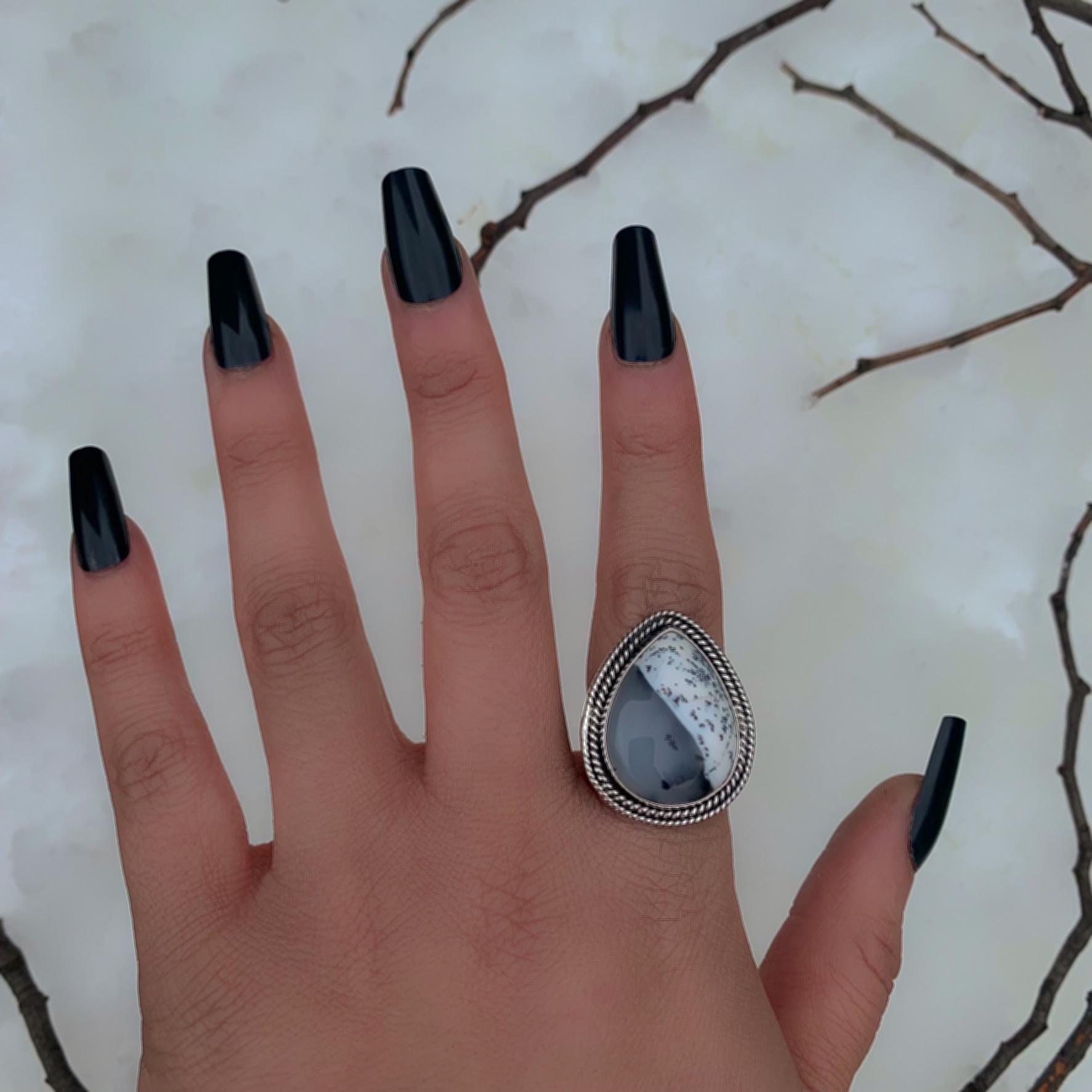 Dendritic Opal Ring - Size 7 1/2 - Sterling Silver