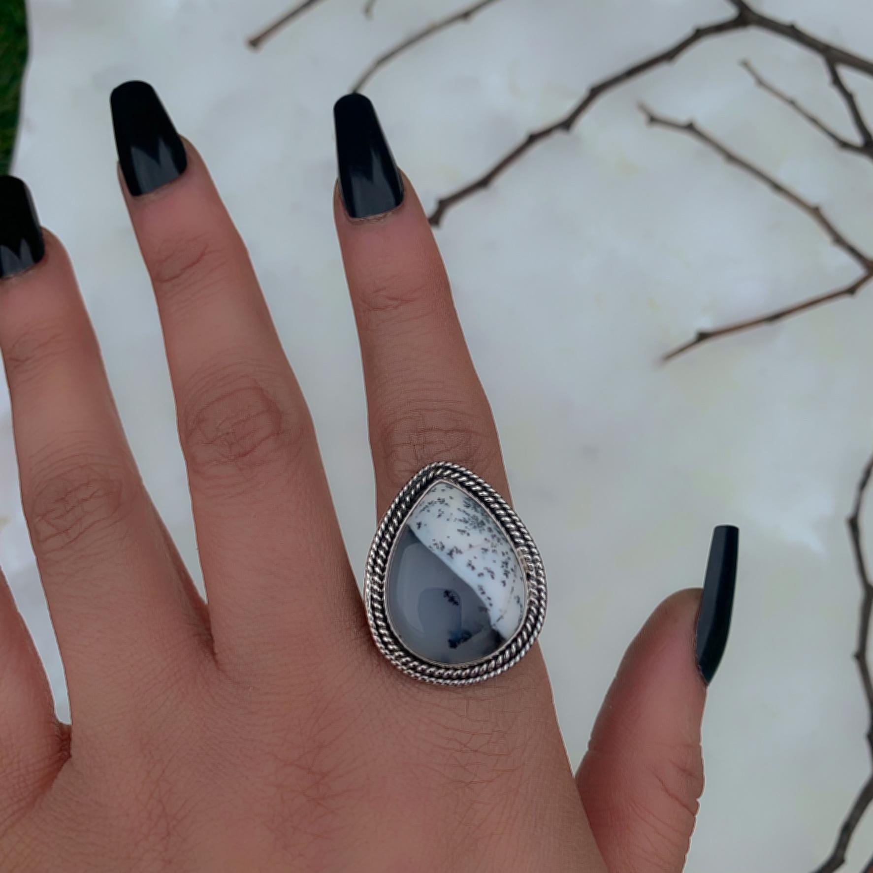 Dendritic Opal Ring - Size 7 1/2 - Sterling Silver