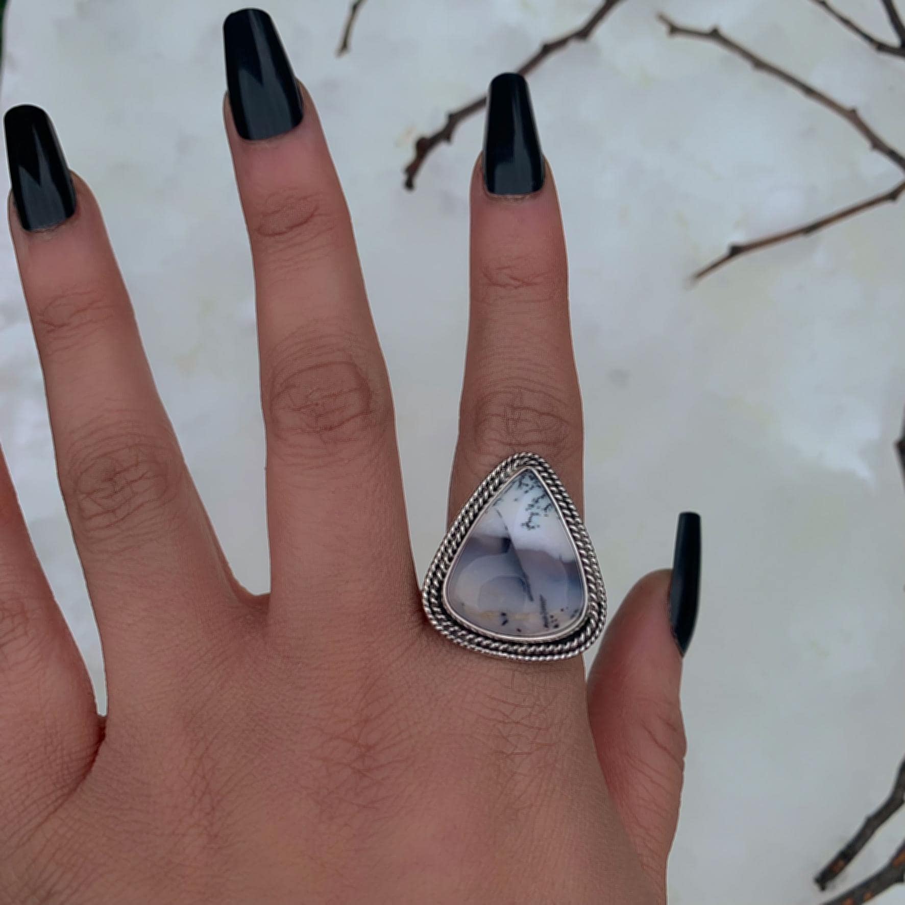 Dendritic Opal Ring - Size 9 - Sterling Silver