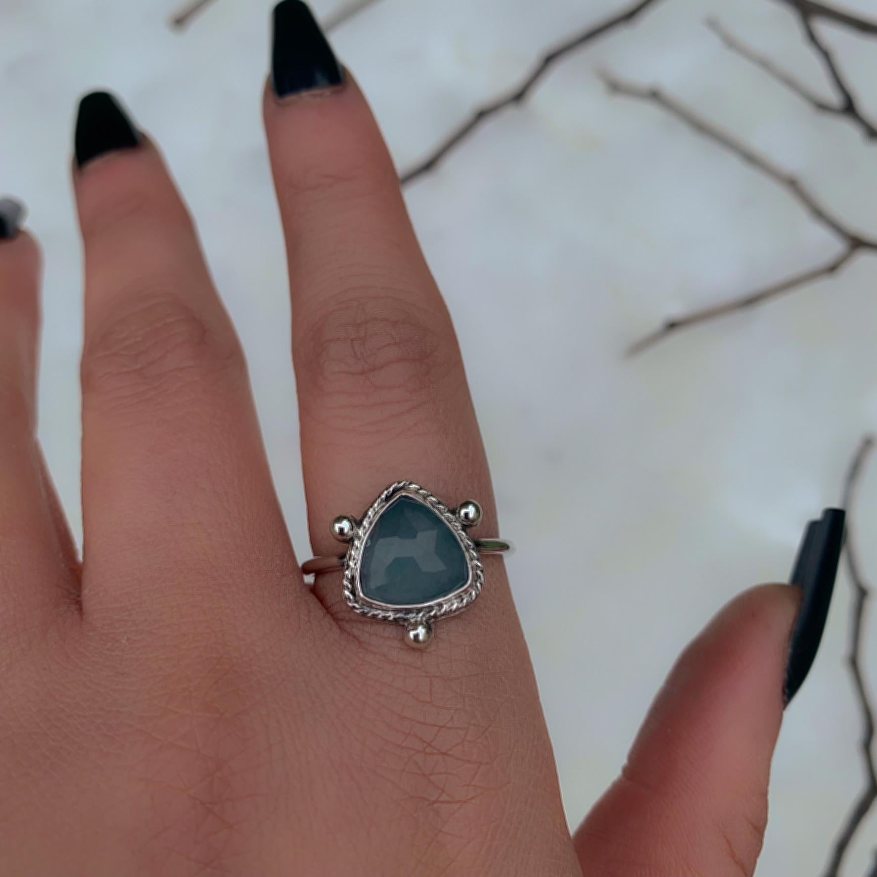 Rose Cut Aquamarine Ring - Size 10 - Sterling Silver