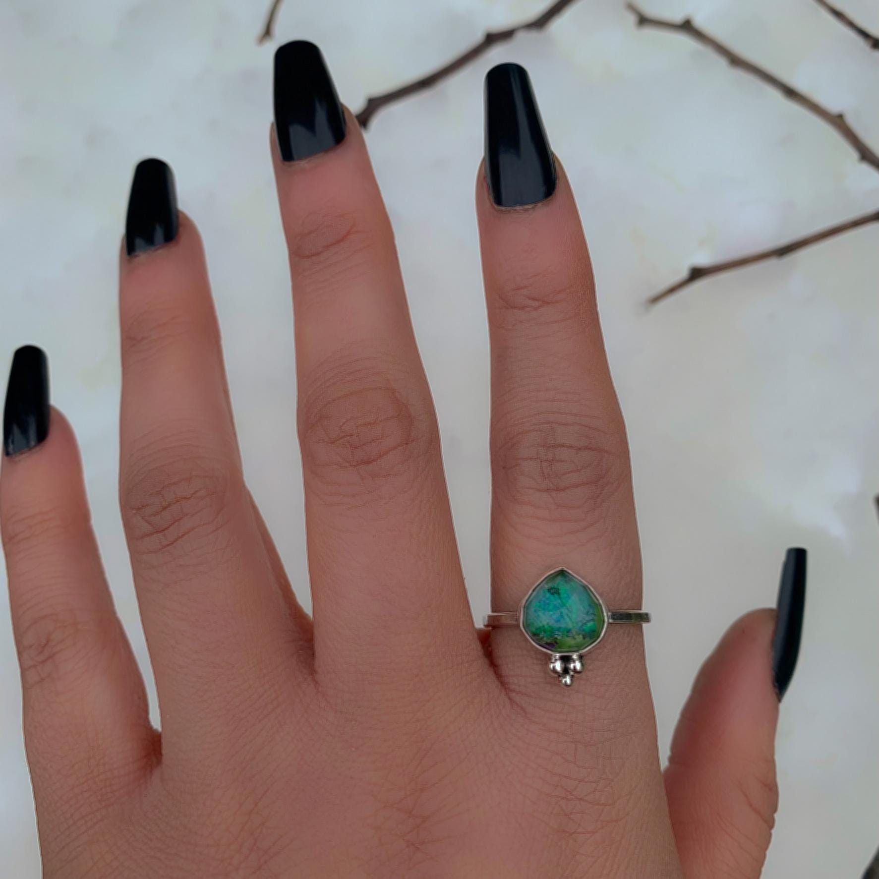 Rose Cut Quartz & Monarch Opal Ring - Size 9 3/4 - Sterling Silver