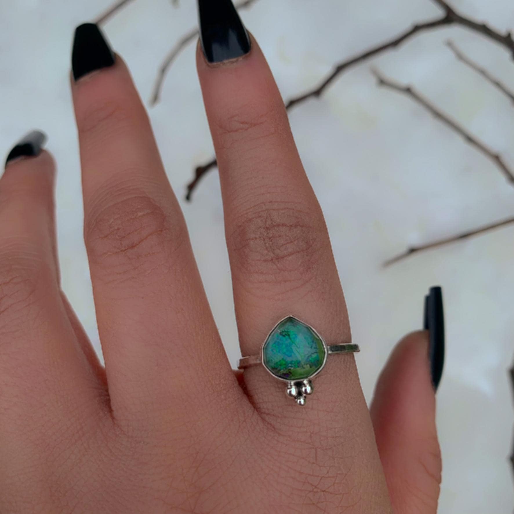Rose Cut Quartz & Monarch Opal Ring - Size 9 3/4 - Sterling Silver