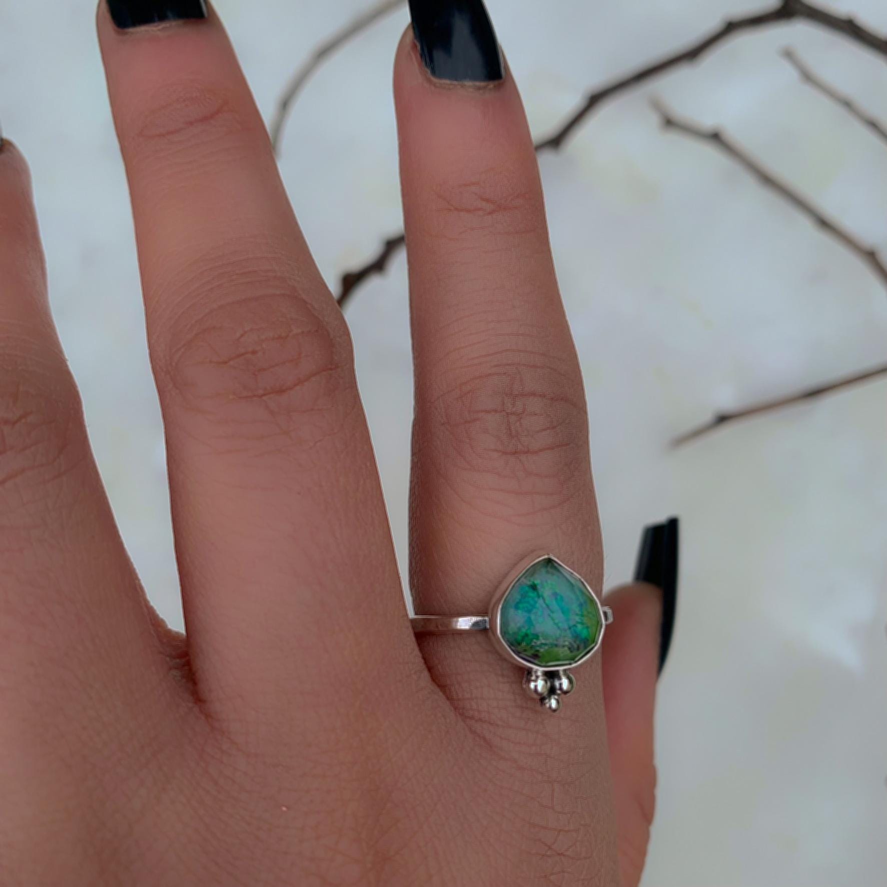Rose Cut Quartz & Monarch Opal Ring - Size 9 3/4 - Sterling Silver