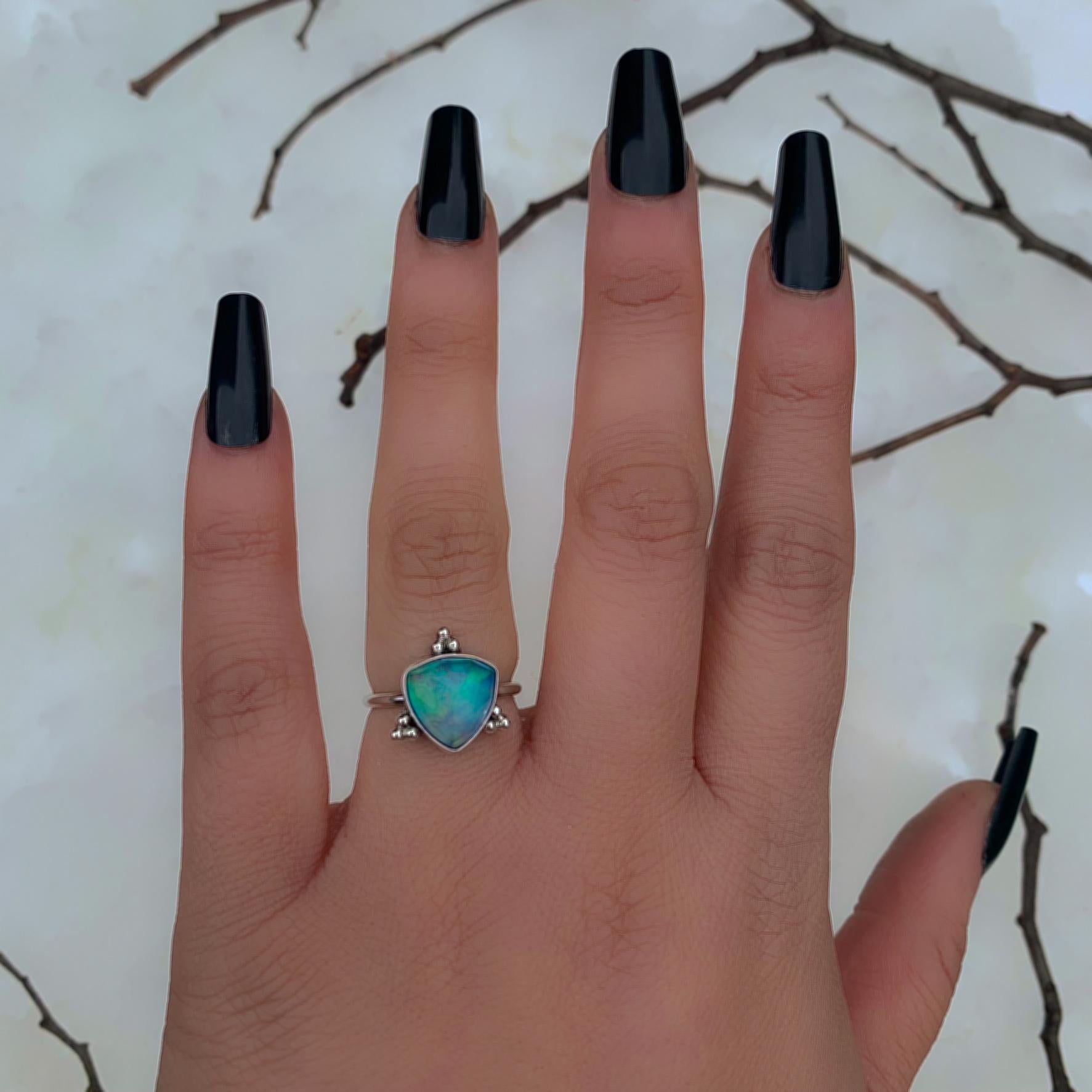 Rose Cut Clear Quartz & Aurora Opal Ring - Size 5 1/2 - Sterling Silver