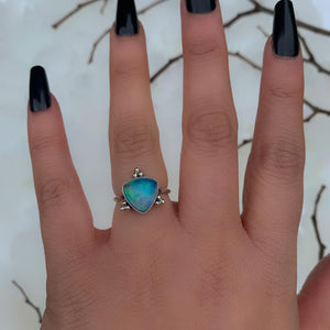 Rose Cut Clear Quartz & Aurora Opal Ring - Size 5 1/2 - Sterling Silver