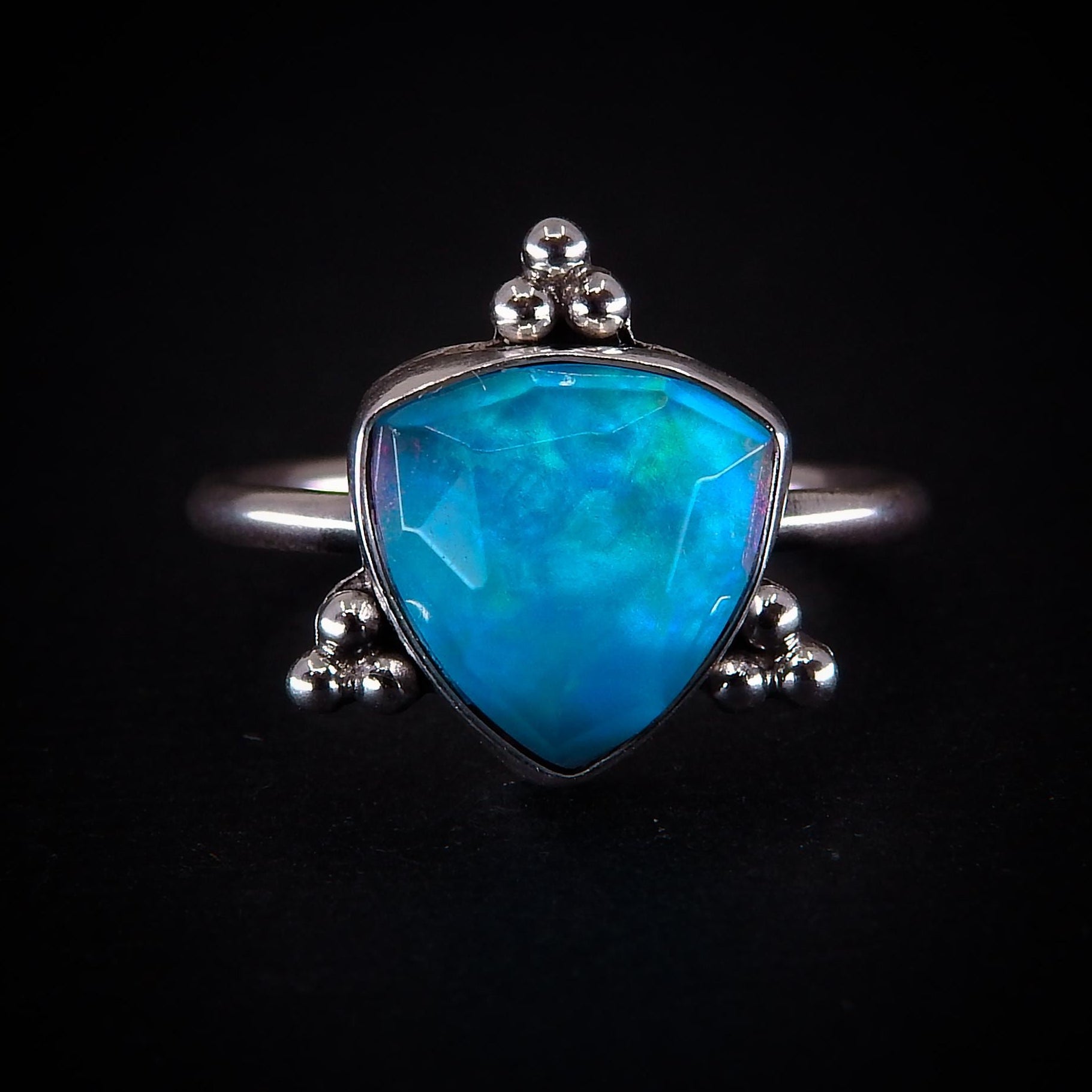 Rose Cut Clear Quartz & Aurora Opal Ring - Size 5 1/2 - Sterling Silver