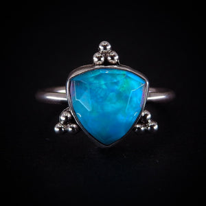 Rose Cut Clear Quartz & Aurora Opal Ring - Size 5 1/2 - Sterling Silver