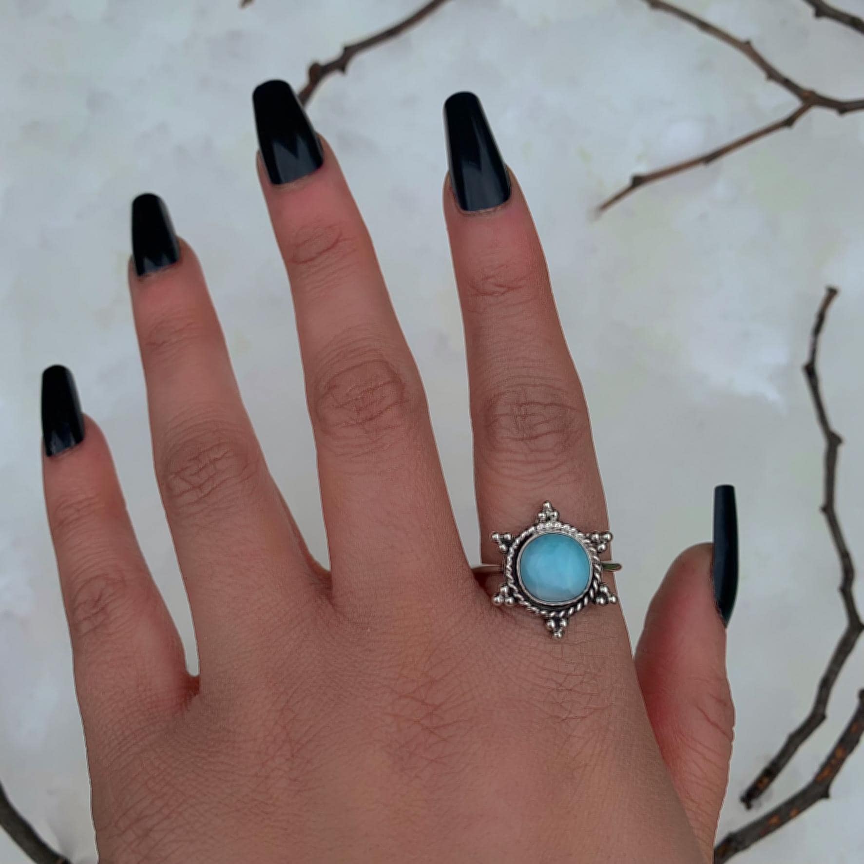 Larimar Snowflake Ring - Size 10 1/2 - Sterling Silver