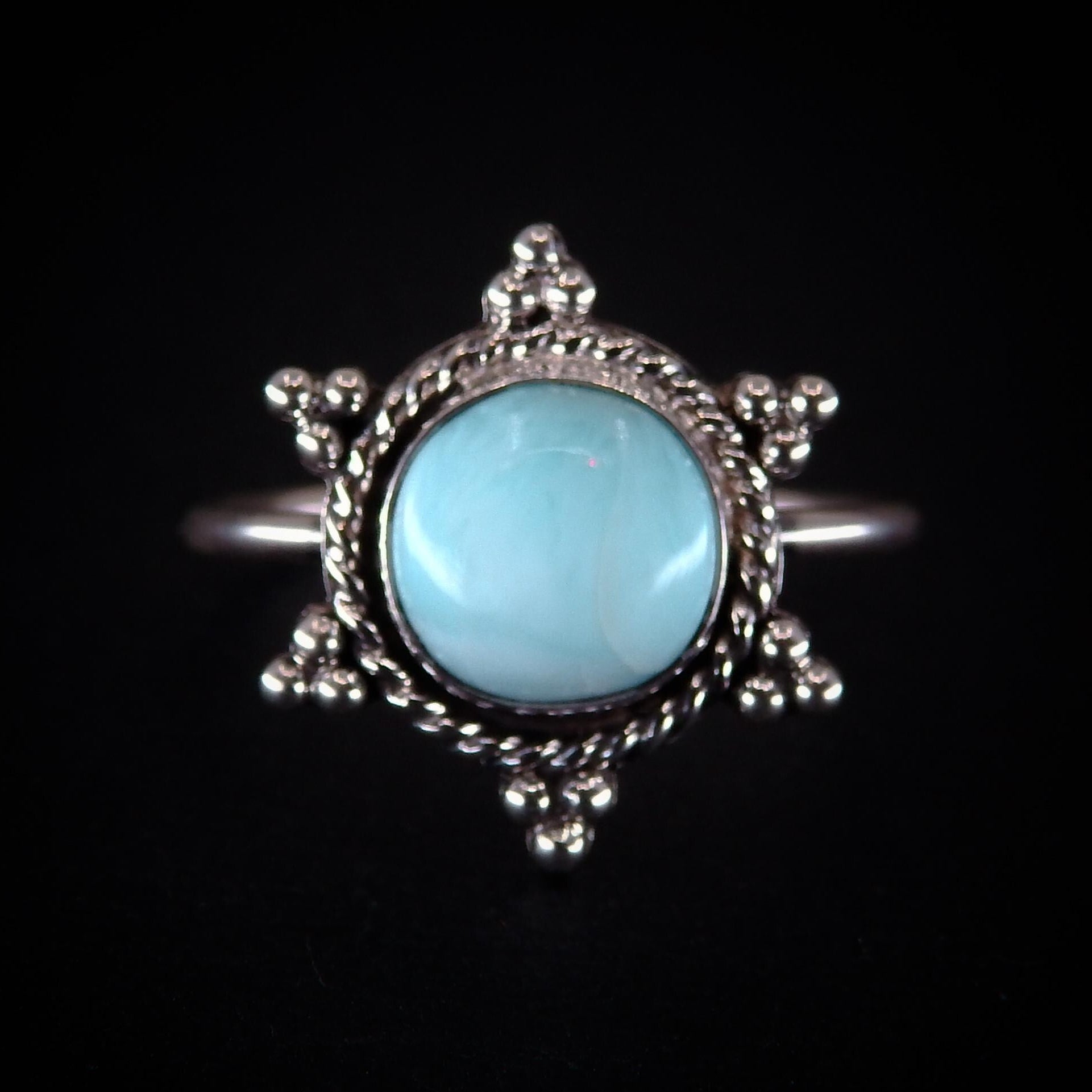 Larimar Snowflake Ring - Size 10 1/2 - Sterling Silver
