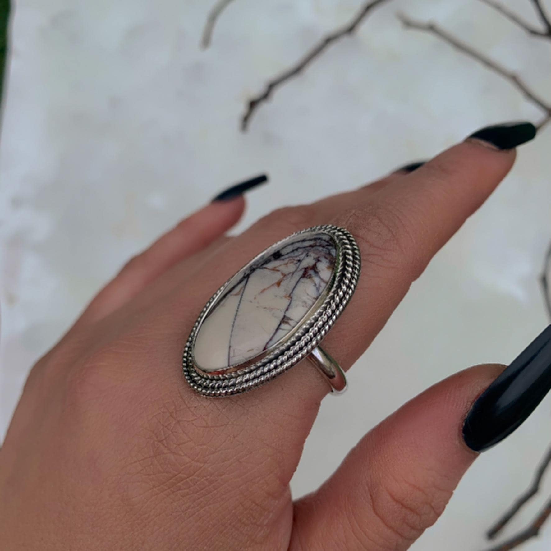 Porcelain Jasper Ring - Size 10 1/4 - Sterling Silver