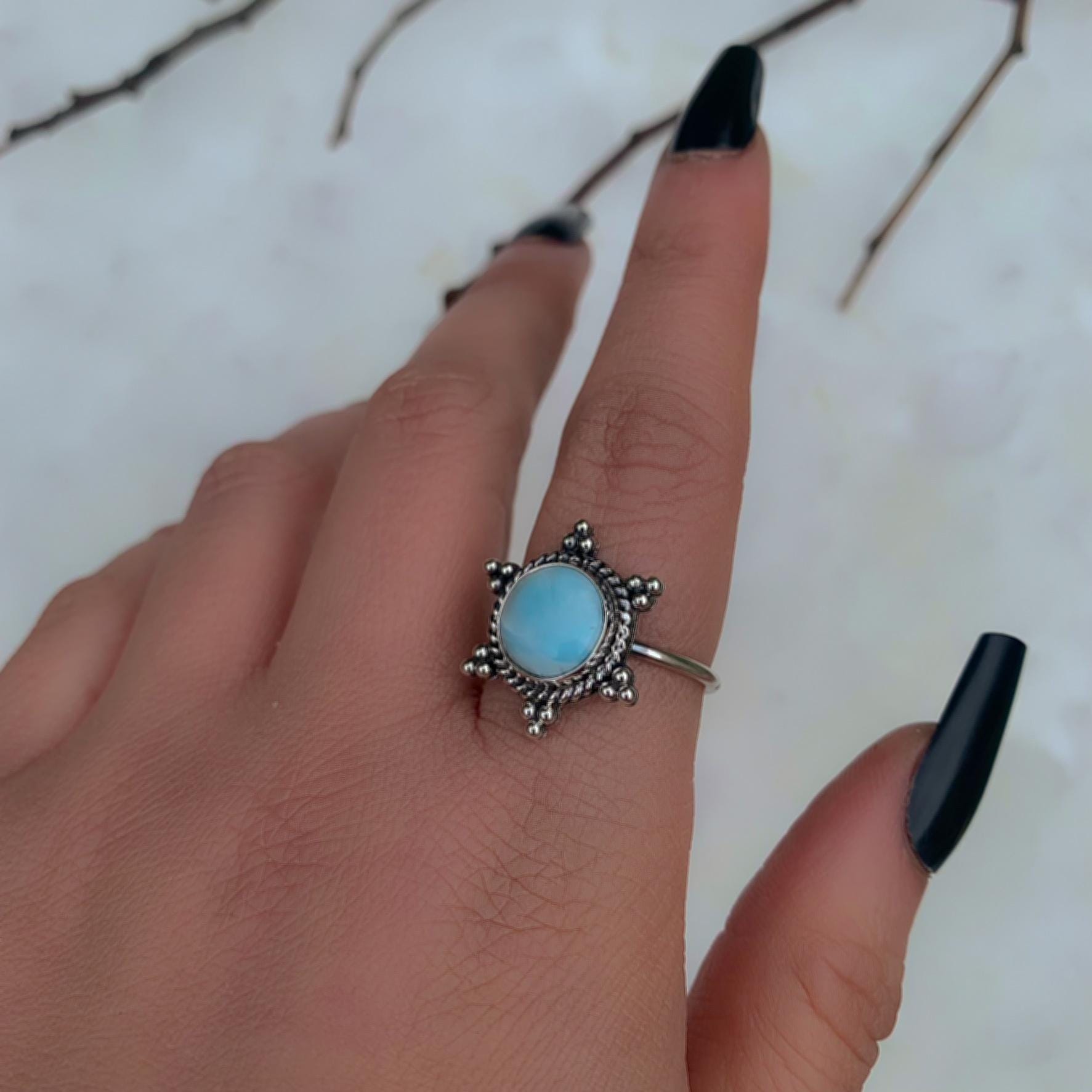 Larimar Snowflake Ring - Size 8 1/2 - Sterling Silver
