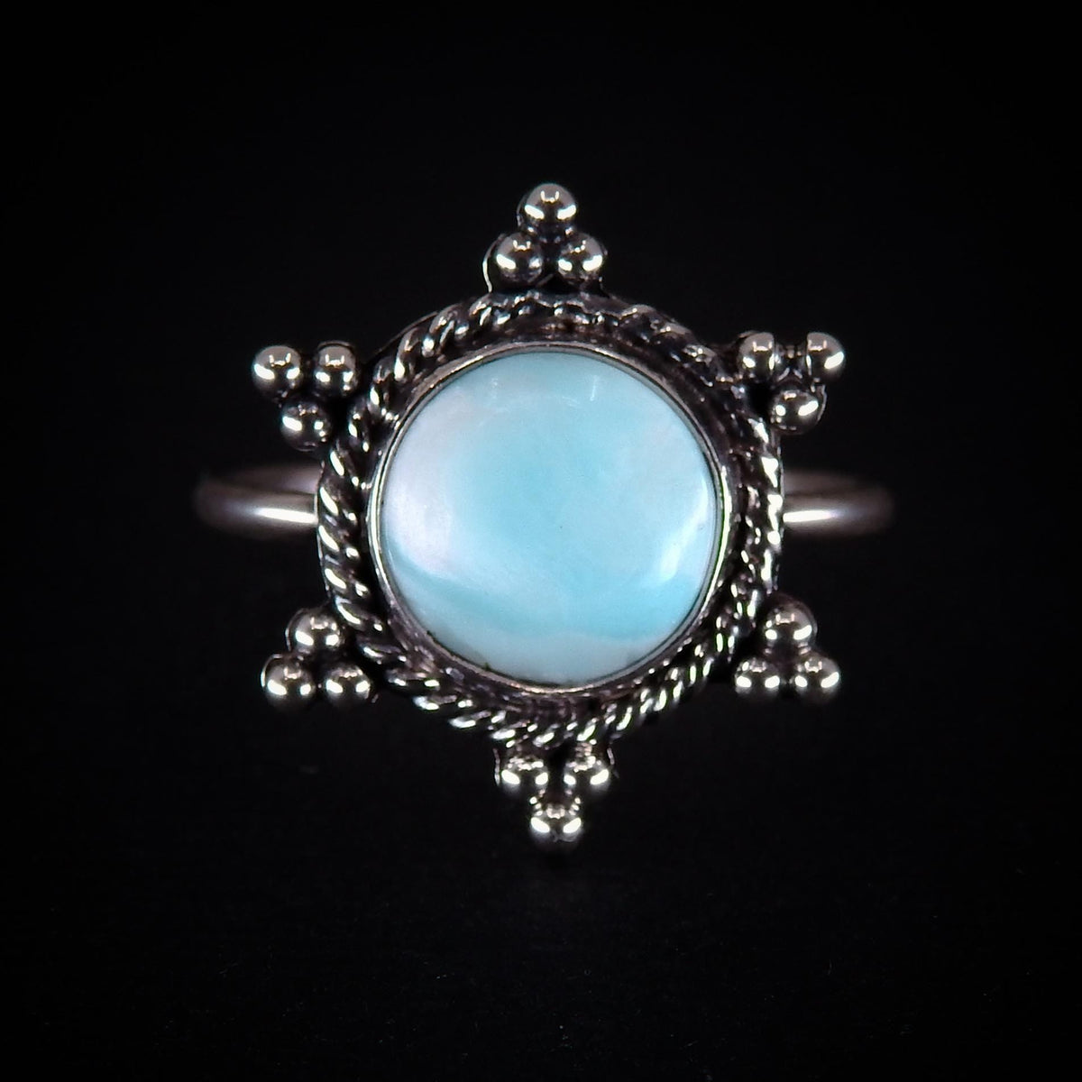 Larimar Snowflake Ring - Size 8 1/2 - Sterling Silver