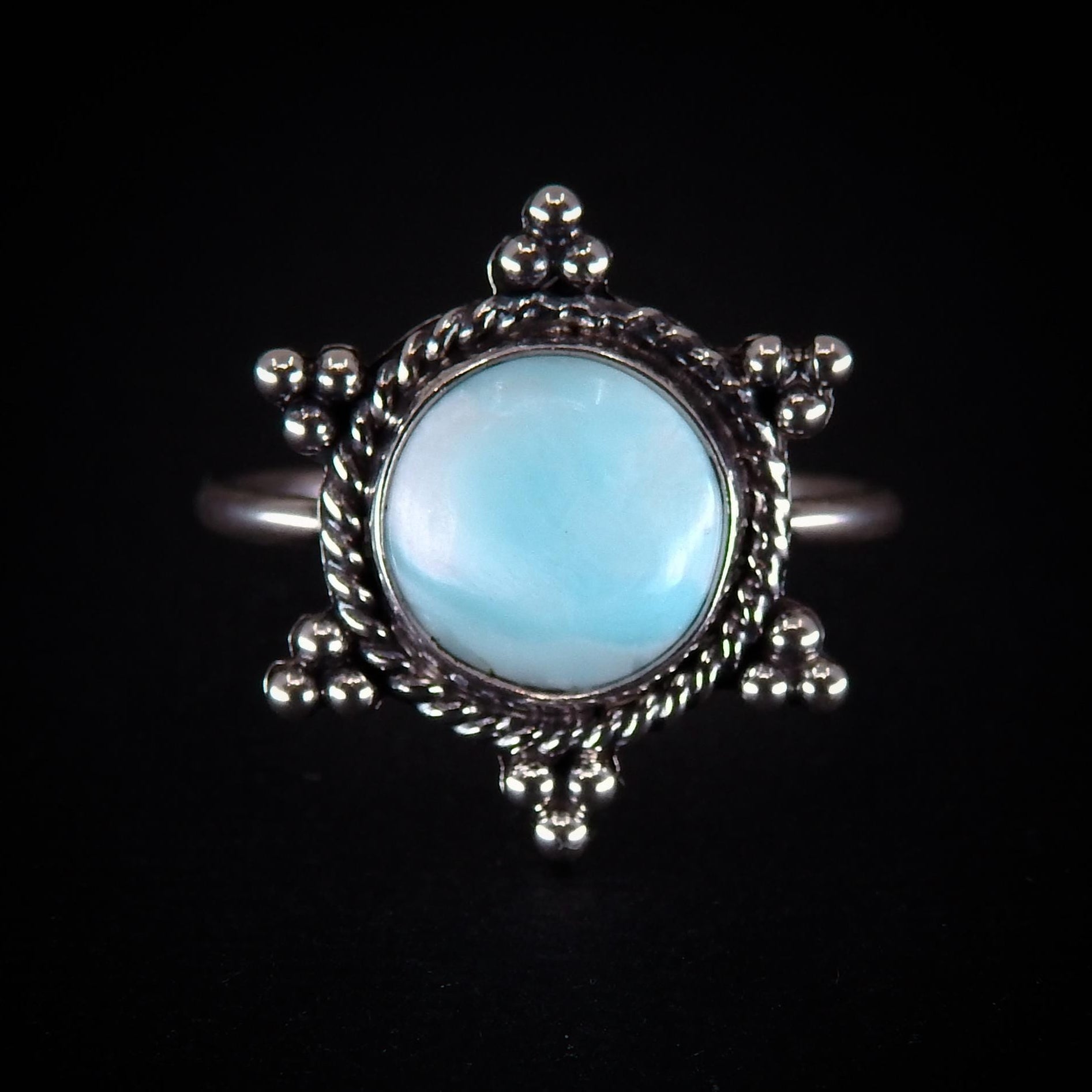 Larimar Snowflake Ring - Size 8 1/2 - Sterling Silver