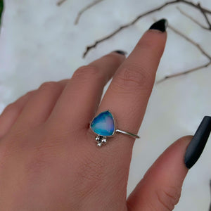 Rose Cut Clear Quartz & Aurora Opal Ring - Size 11 1/4 to 11 1/2 - Sterling Silver