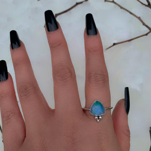 Rose Cut Clear Quartz & Aurora Opal Ring - Size 11 1/4 to 11 1/2 - Sterling Silver