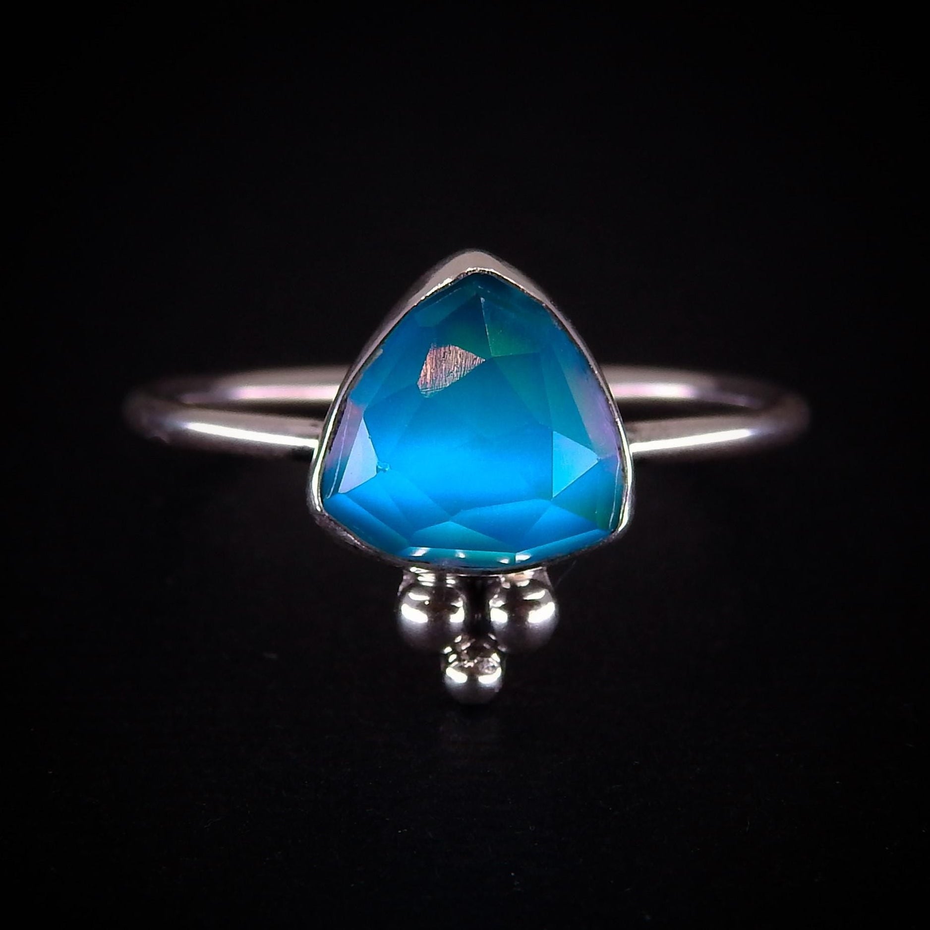 Rose Cut Clear Quartz & Aurora Opal Ring - Size 11 1/4 to 11 1/2 - Sterling Silver