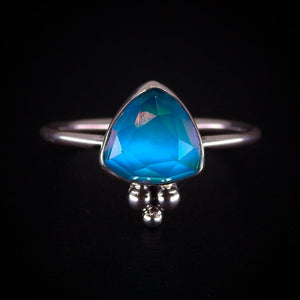 Rose Cut Clear Quartz & Aurora Opal Ring - Size 11 1/4 to 11 1/2 - Sterling Silver