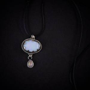 Australian Opal Cloud & Moonstone Snow Pendant - Sterling Silver - Winter Necklace