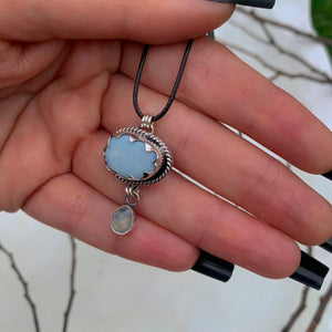 Australian Opal Cloud & Moonstone Snow Pendant - Sterling Silver - Winter Necklace