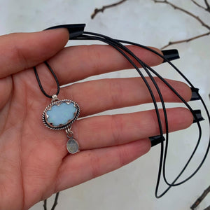 Australian Opal Cloud & Moonstone Snow Pendant - Sterling Silver - Winter Necklace