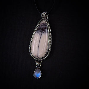 Porcelain Jasper & Moonstone Pendant - Sterling Silver - Winter Necklace