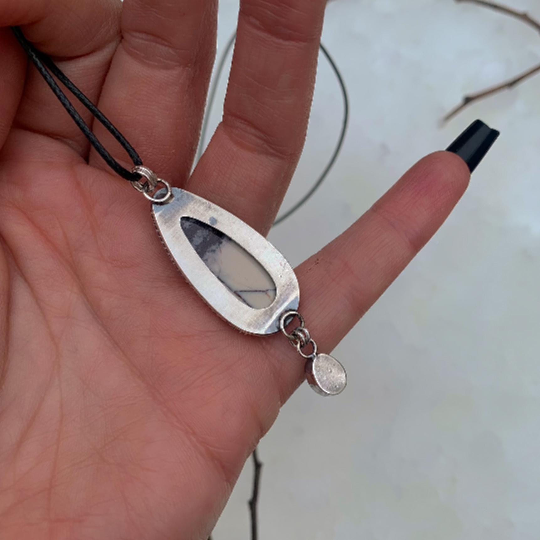 Porcelain Jasper & Moonstone Pendant - Sterling Silver - Winter Necklace