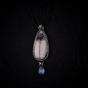 Porcelain Jasper & Moonstone Pendant - Sterling Silver - Winter Necklace