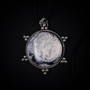 Dendritic Opal Snowflake Pendant - Sterling Silver - Winter Snow Necklace