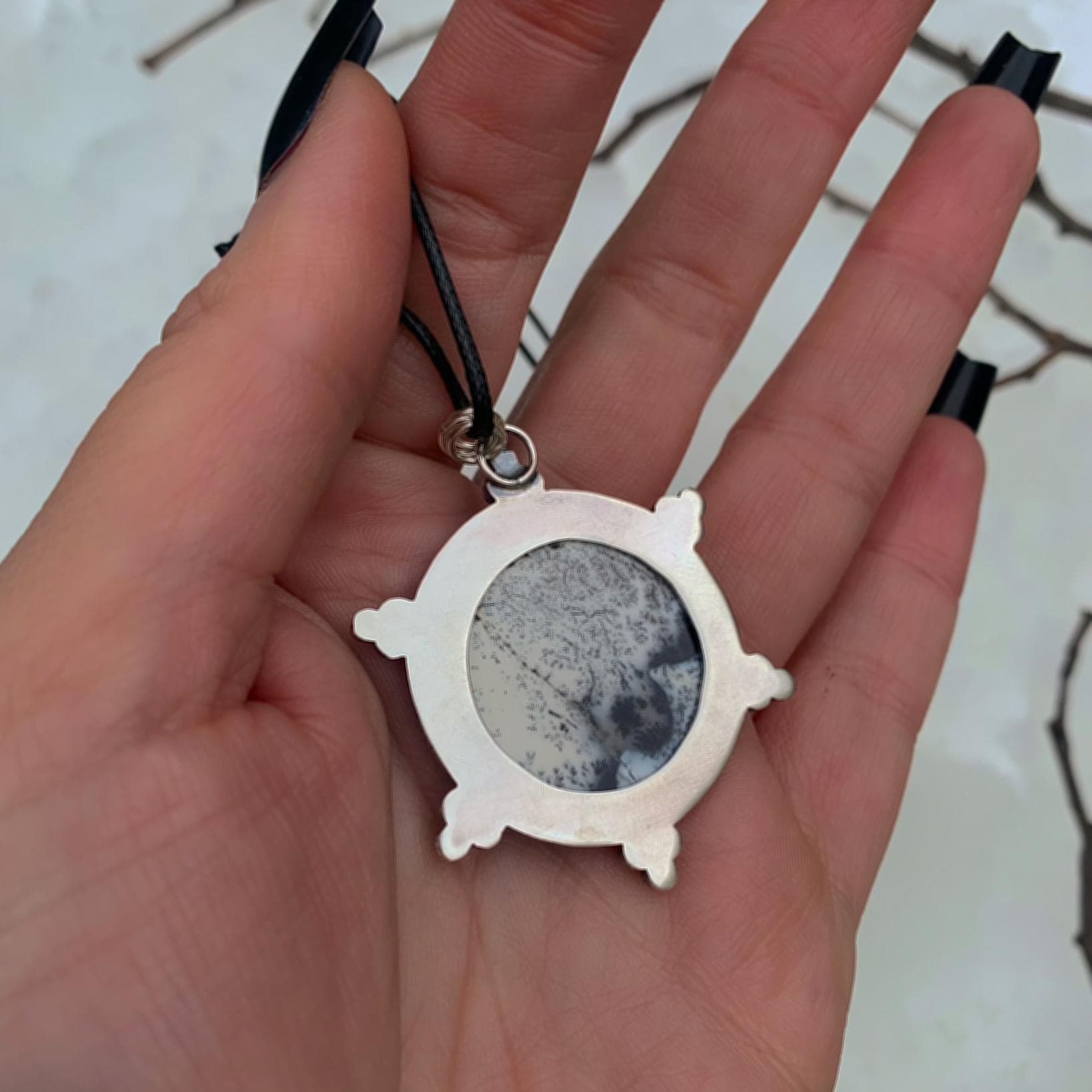 Dendritic Opal Snowflake Pendant - Sterling Silver - Winter Snow Necklace
