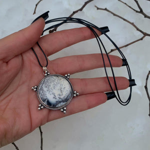Dendritic Opal Snowflake Pendant - Sterling Silver - Winter Snow Necklace