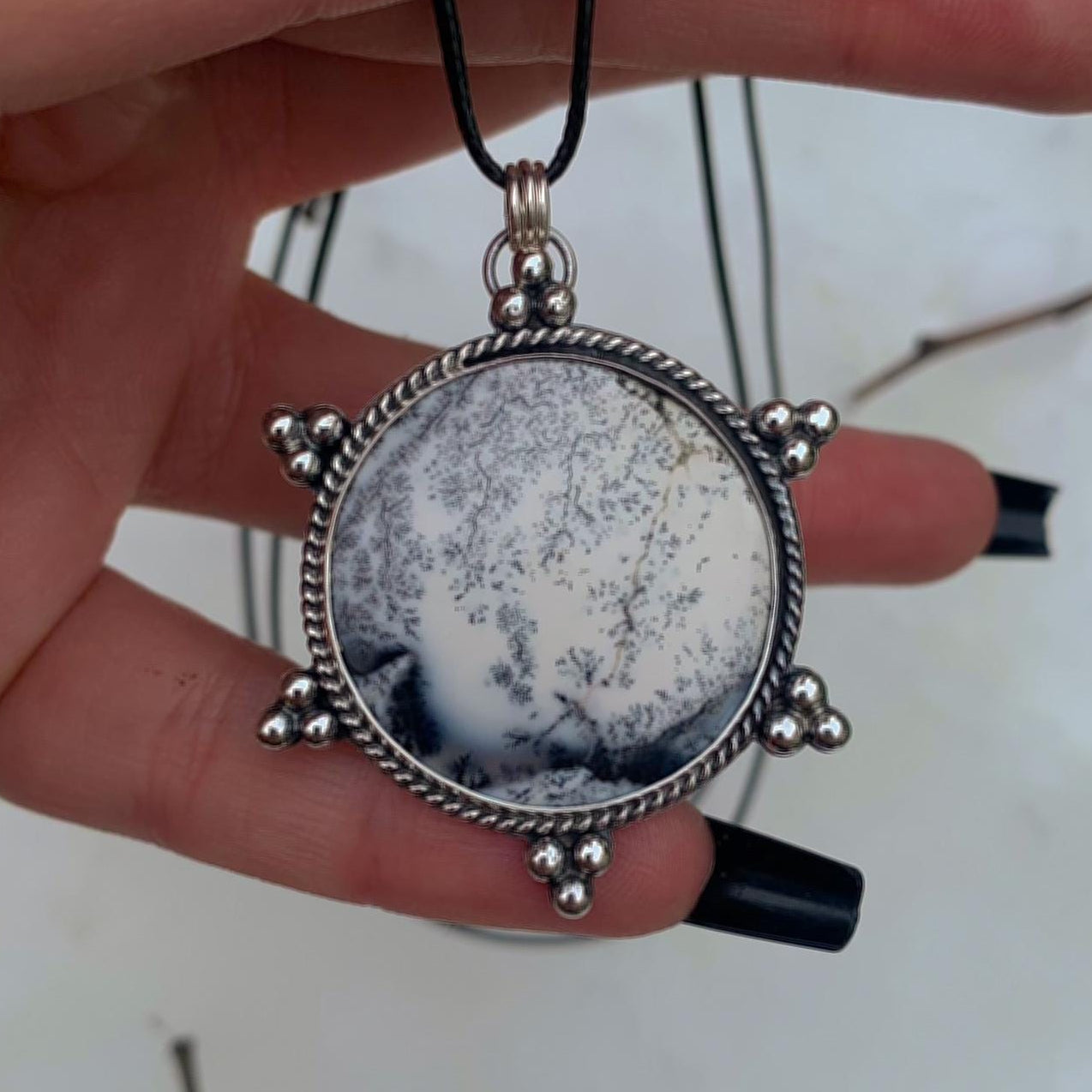 Dendritic Opal Snowflake Pendant - Sterling Silver - Winter Snow Necklace