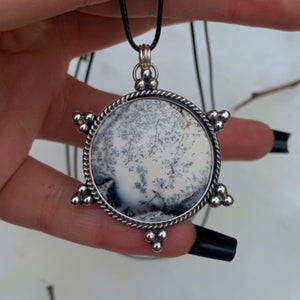 Dendritic Opal Snowflake Pendant - Sterling Silver - Winter Snow Necklace