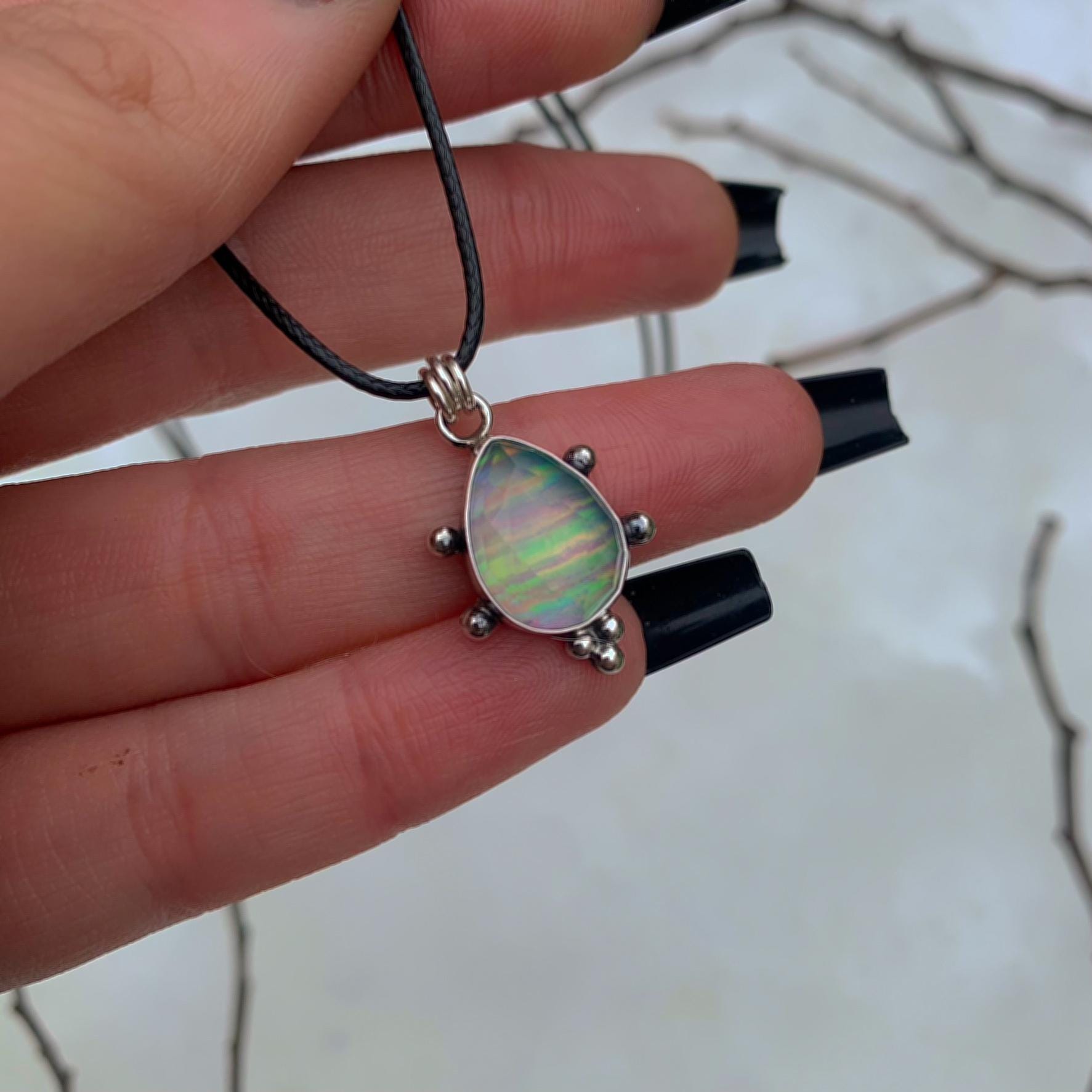 Rose Cut Himalayan Quartz & Aurora Opal Pendant - Sterling Silver