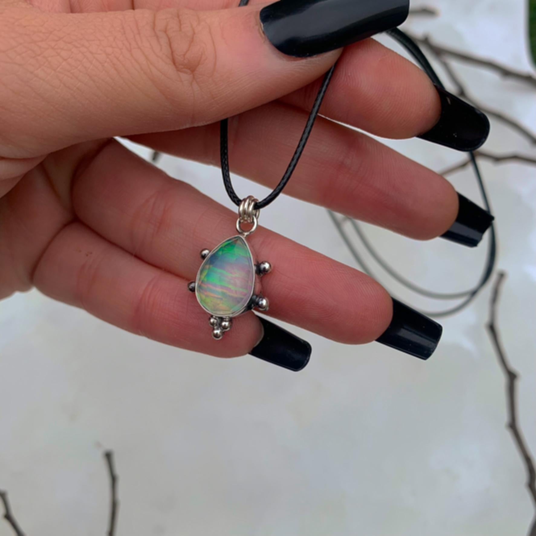 Rose Cut Himalayan Quartz & Aurora Opal Pendant - Sterling Silver