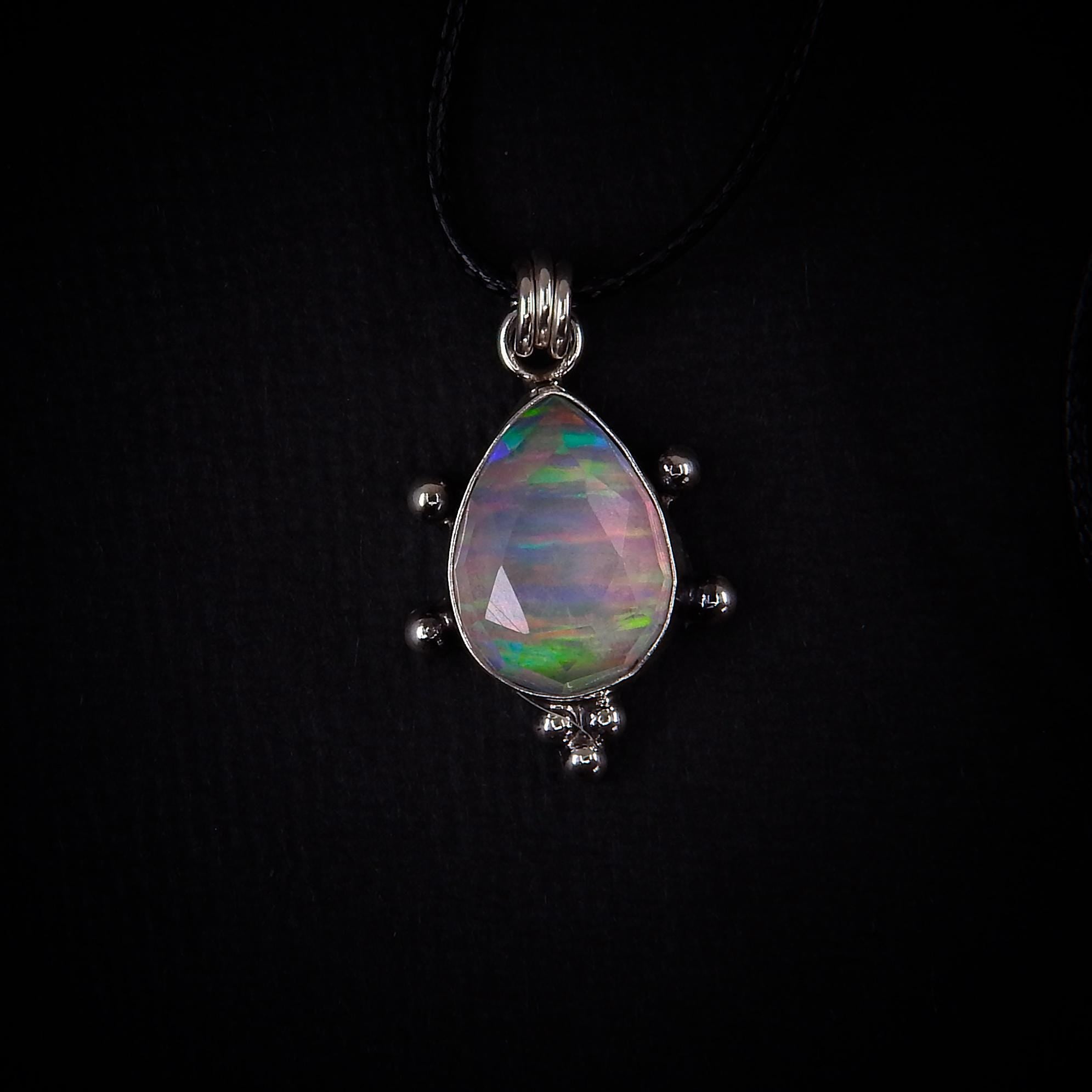 Rose Cut Himalayan Quartz & Aurora Opal Pendant - Sterling Silver